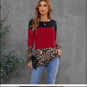 NEW Leopard print color block long sleeve shirt